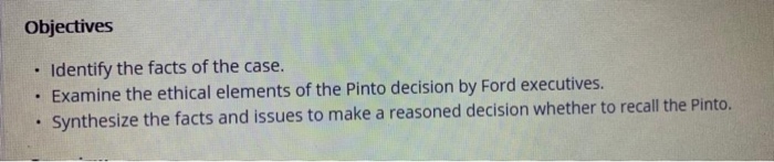 Objectives . Identify the facts of the case.