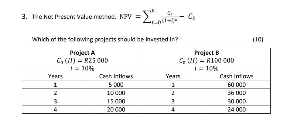 should be invested in 3. The Net Present Value