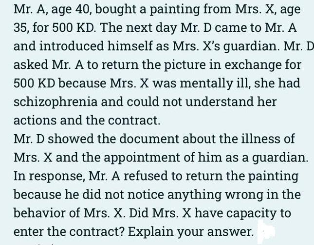 a- b- c- Mr. A sent a letter to Mrs. X offering