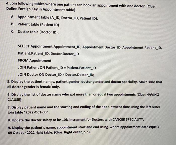 please use the sql! 4. Join following tables