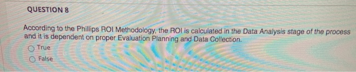 QUESTION 8 According to the Phillips ROI
