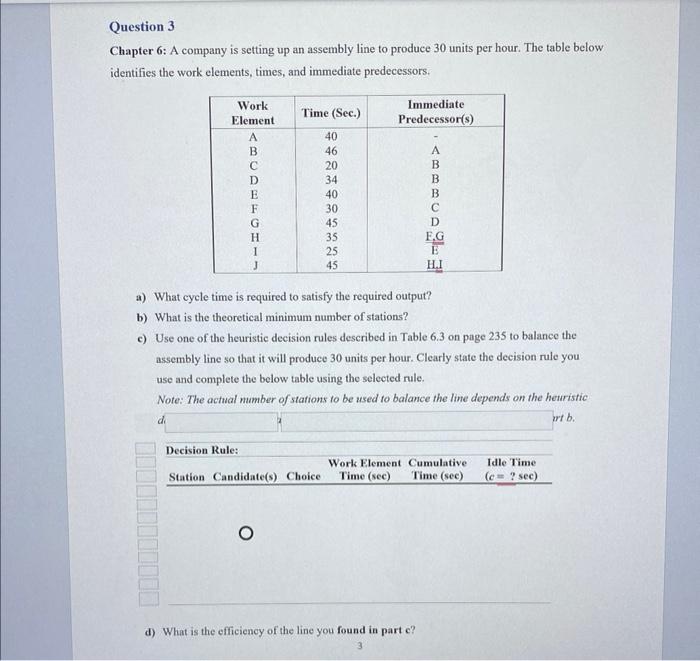Chapter 6: A company is setting up an assembly