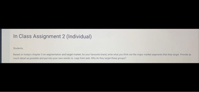 please answer asap In Class Assignment 2