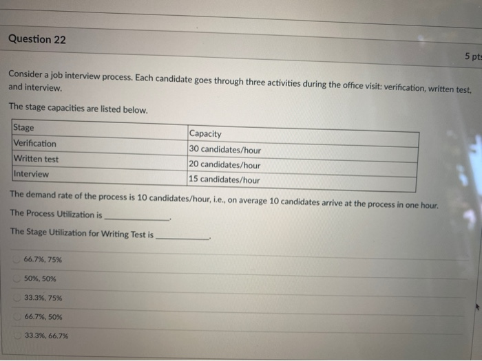 Question 22 5 pts Consider a job interview