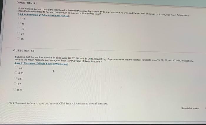 QUESTION 41 If the average demand during the lead