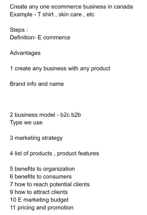 Create any one ecommerce business in canada