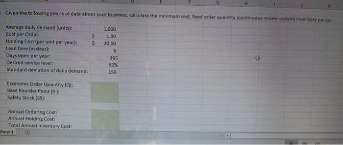 A D E F G H em 1) Given the following pieces of