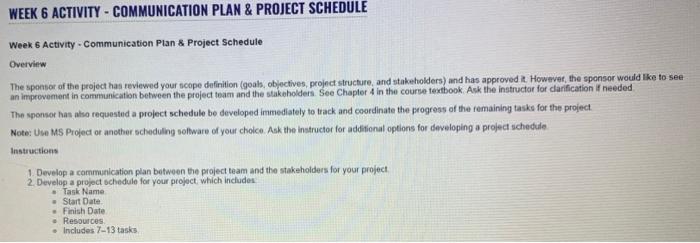 WEEK 6 ACTIVITY - COMMUNICATION PLAN & PROJECT