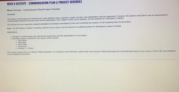 WEEK 6 ACTIVITY - COMMUNICATION PLAN & PROJECT