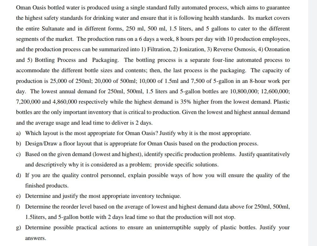 Oman Oasis bottled water is produced using a