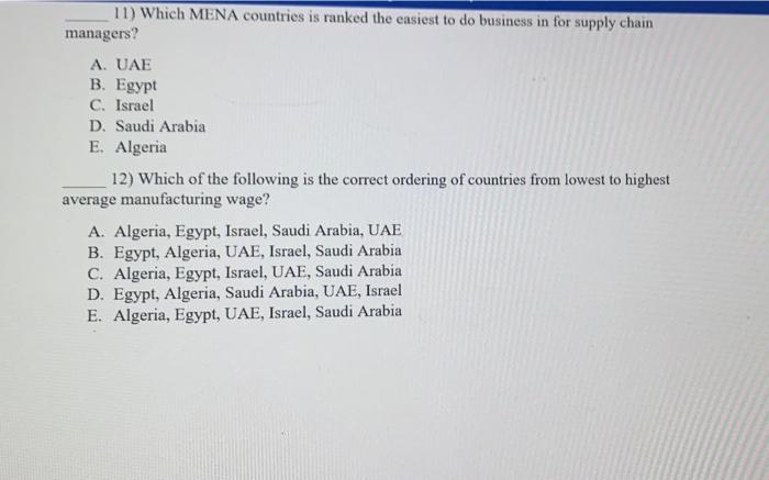 11) Which MENA countries is ranked the easiest to