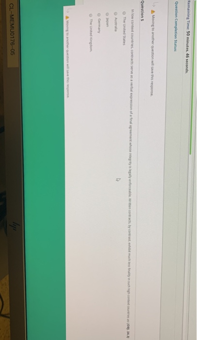 Remaining Time: 50 minutes, 46 seconds Question