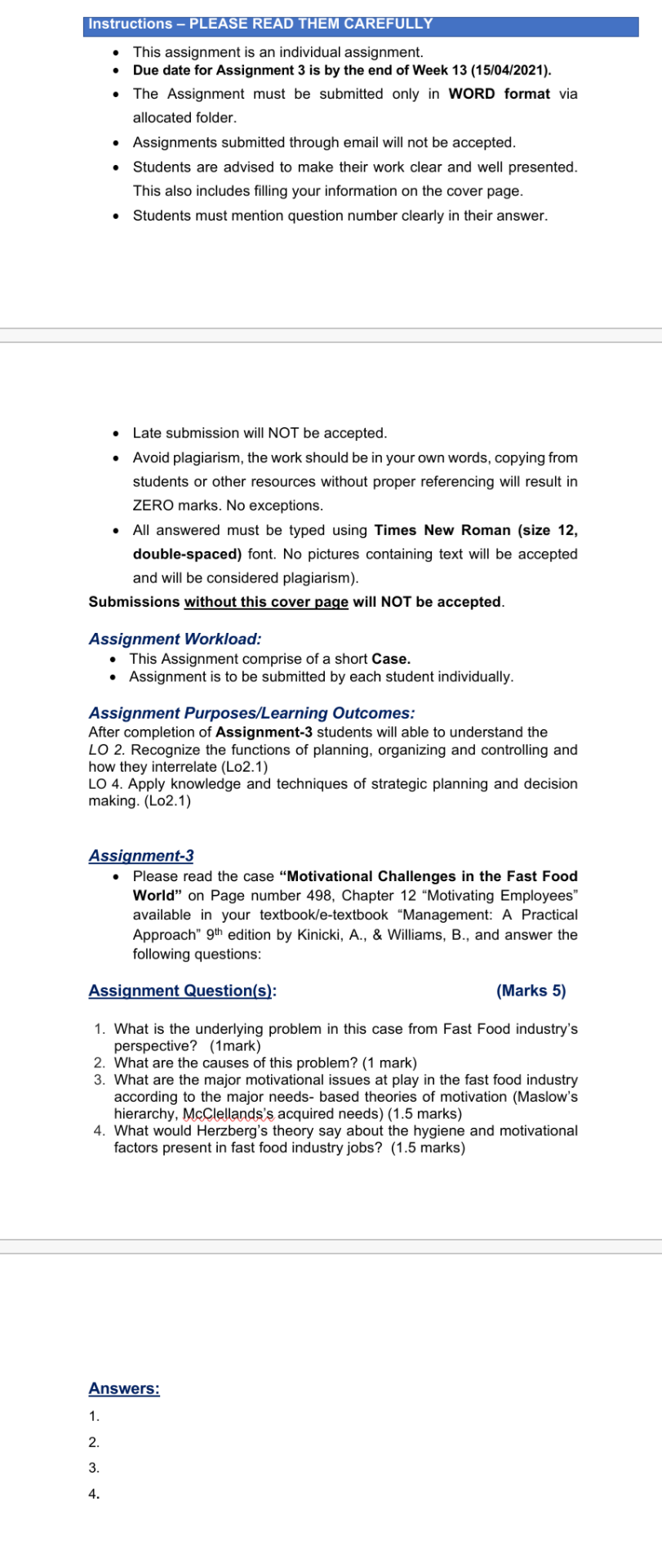 Course Name: Principles of Management Course