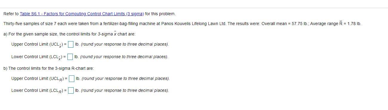 Refer to Table 56.1 - Factors for Computing