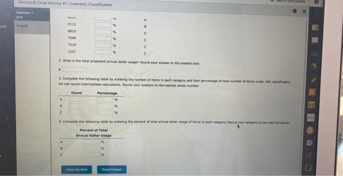 Question 1 0/10 Bubmit Excel Online Structured