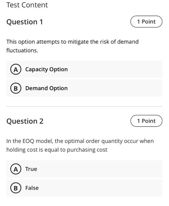 production planning and control Test Content