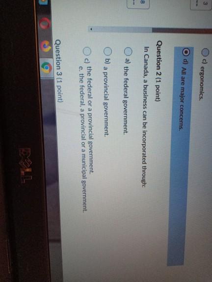 3 ergonomics. d) All are major concerns. Question