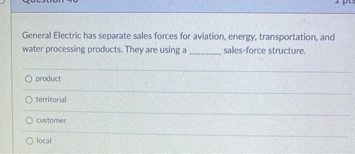 General Electric has separate sales forces for
