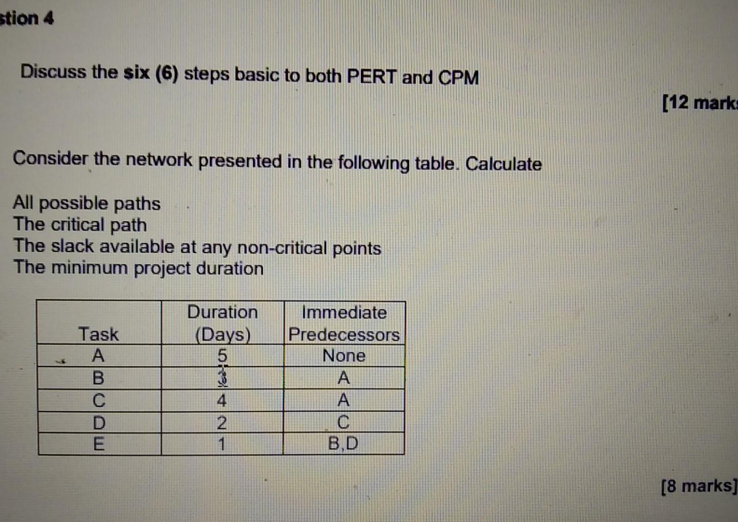 stion 4 Discuss the six (6) steps basic to both