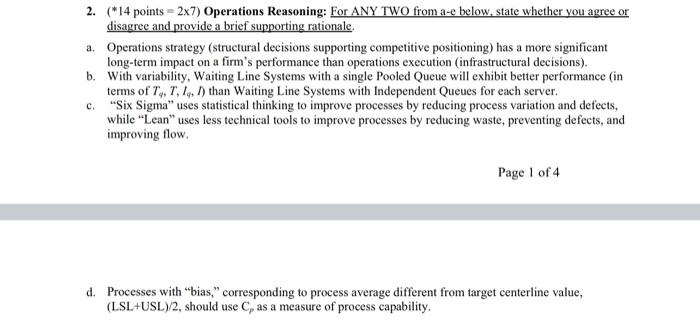 2. (14 points=2x7) Operations Reasoning: For ANY
