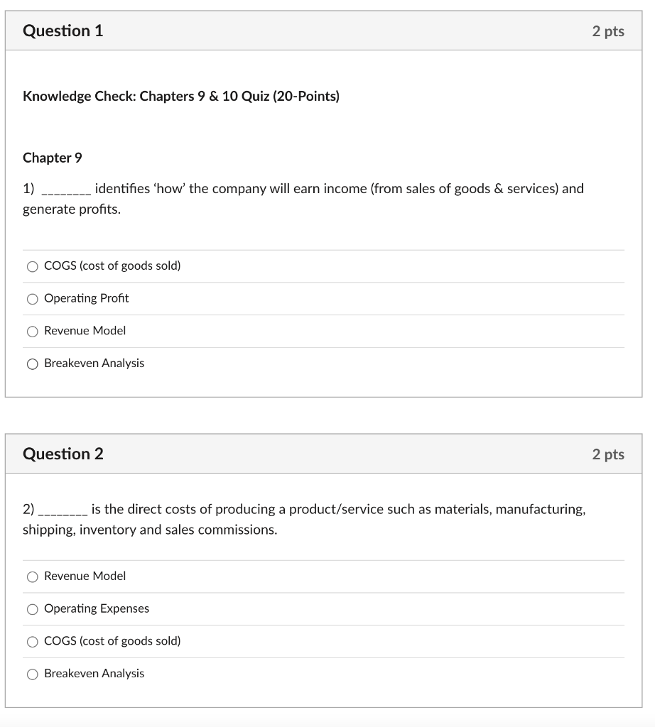Knowledge Check: Chapters 9 \& 10 Quiz