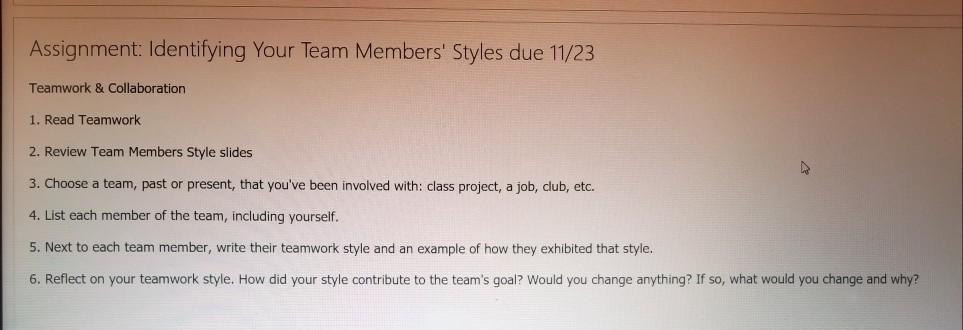 Assignment: Identifying Your Team Members' Styles