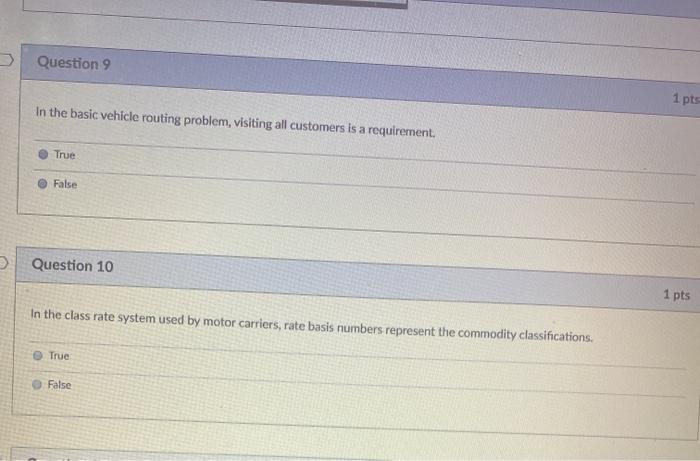 Question 9 1 pts In the basic vehicle routing