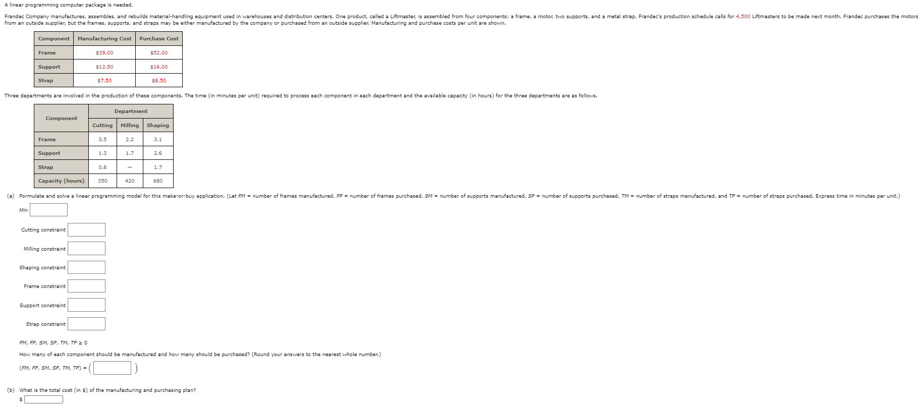 A linear programming computer package is needed.