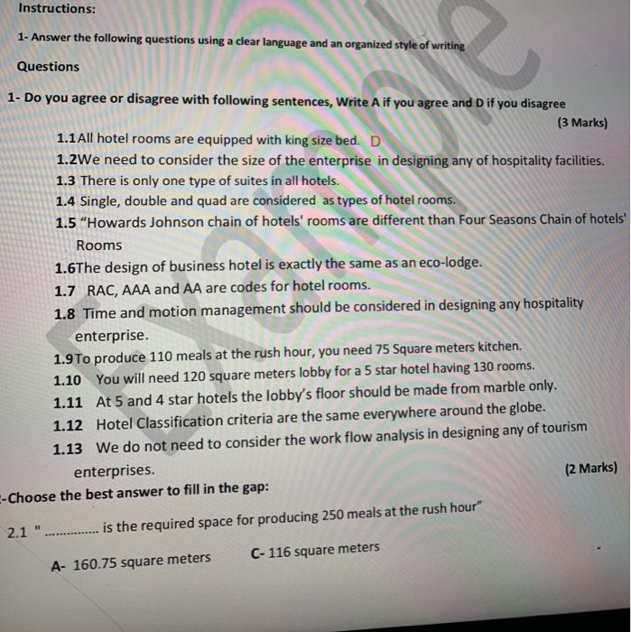 Instructions: 1- Answer the following questions