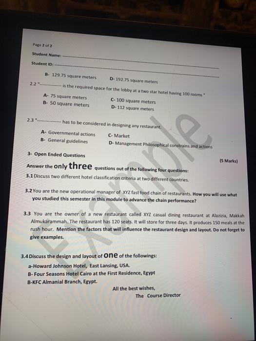 Instructions: 1- Answer the following questions