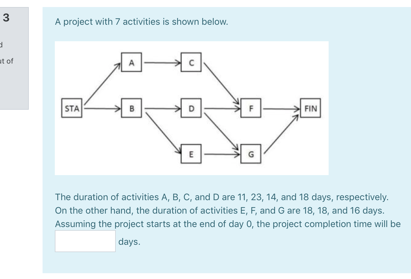 3 A project with 7 activities is shown below. U