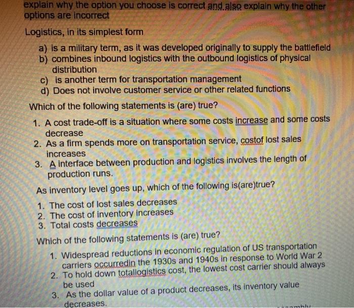 explain why the option you choose is correct and