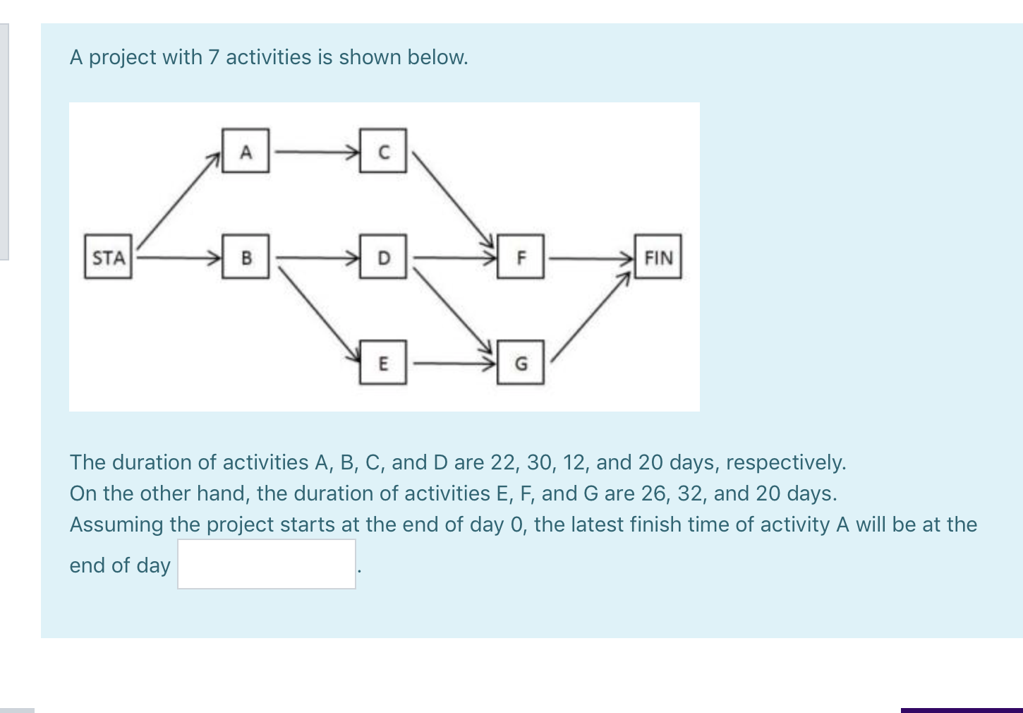 3 A project with 7 activities is shown below. U
