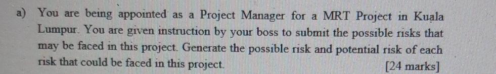 a) You are being appointed as a Project Manager