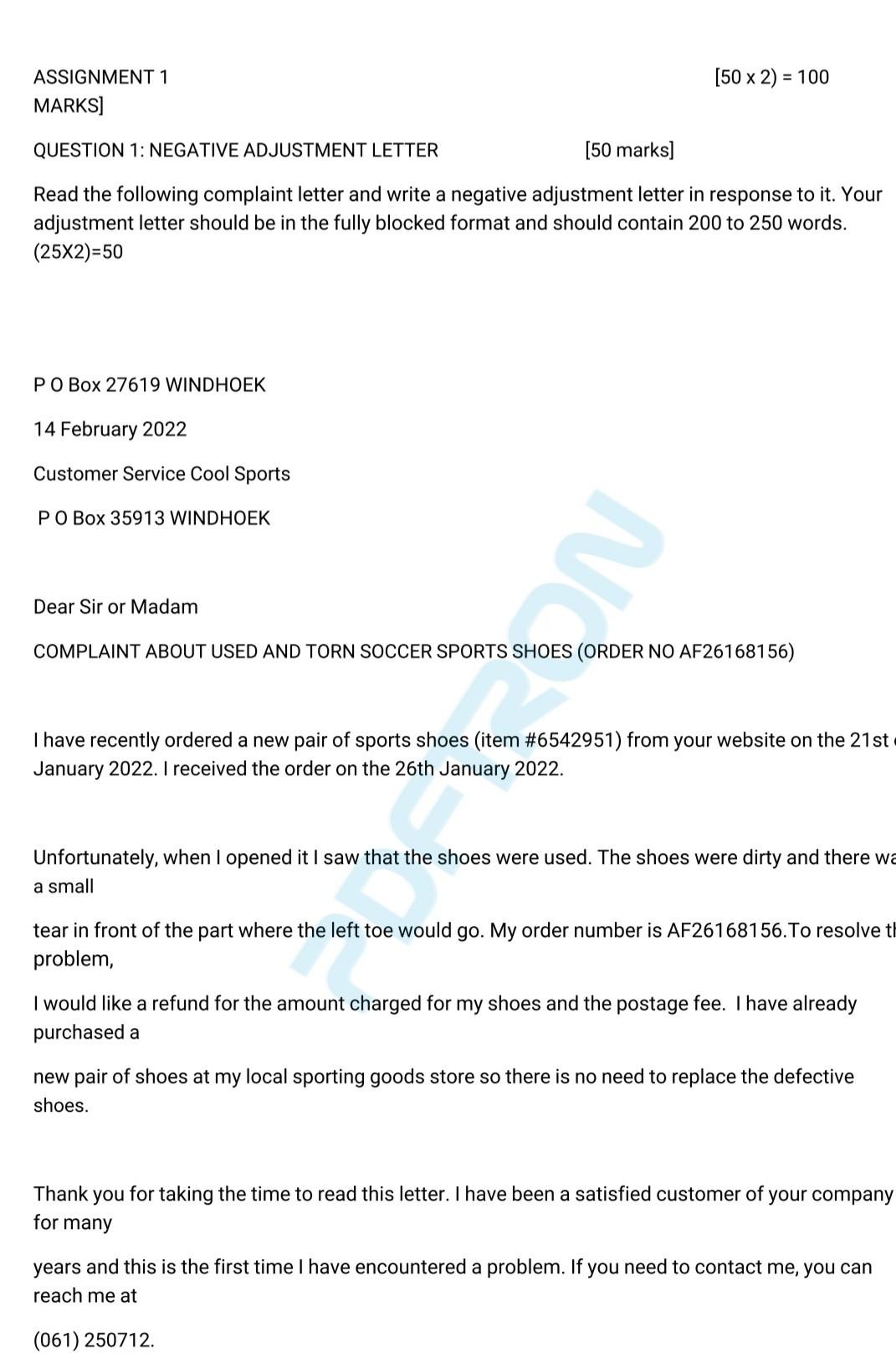 (50 x 2) = 100 X ASSIGNMENT 1 MARKS] QUESTION 1: