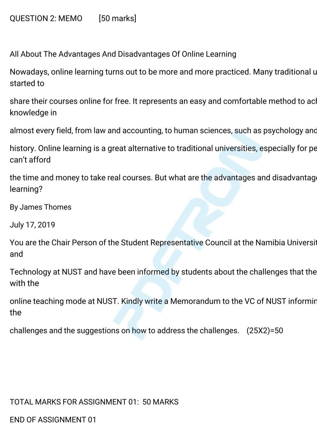 (50 x 2) = 100 X ASSIGNMENT 1 MARKS] QUESTION 1: