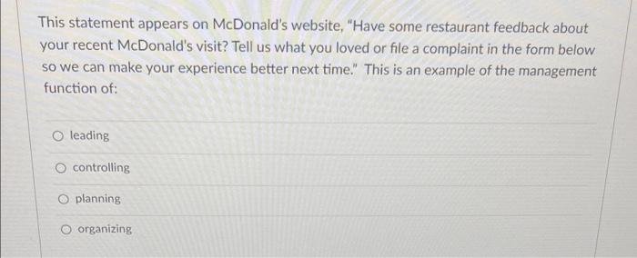 This statement appears on McDonald's website,