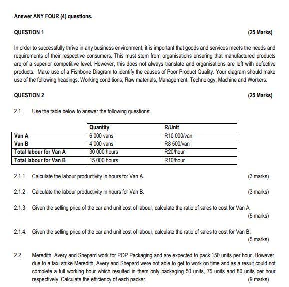 Answer ANY FOUR (4) questions. QUESTION 1 (25