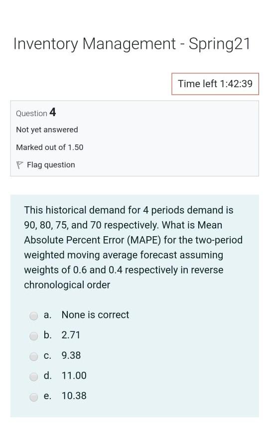 Inventory Management - Spring21 Time left 1:42:39