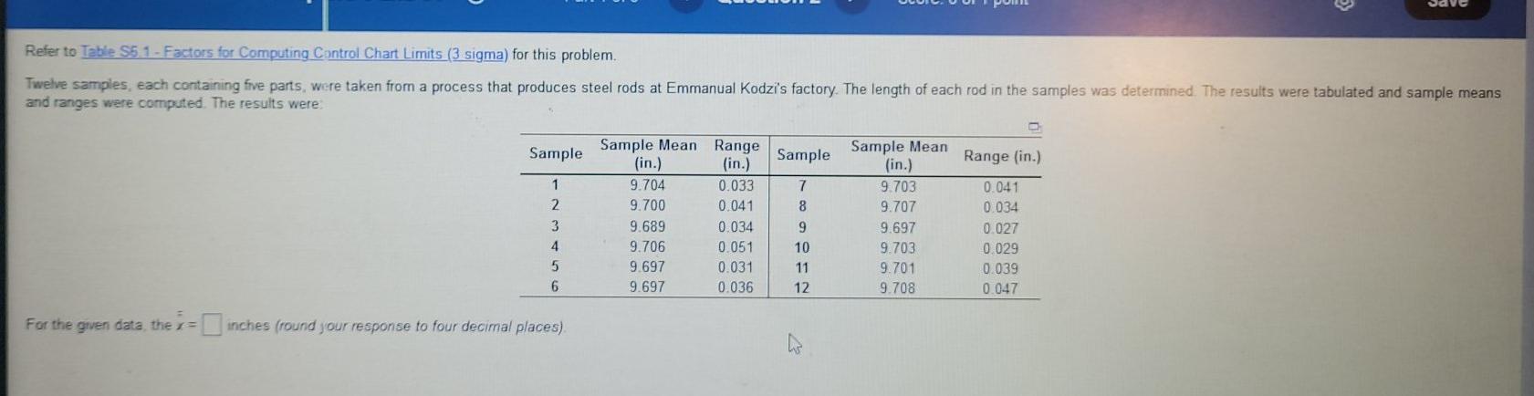 Refer to Table S51 - Factors for Computing