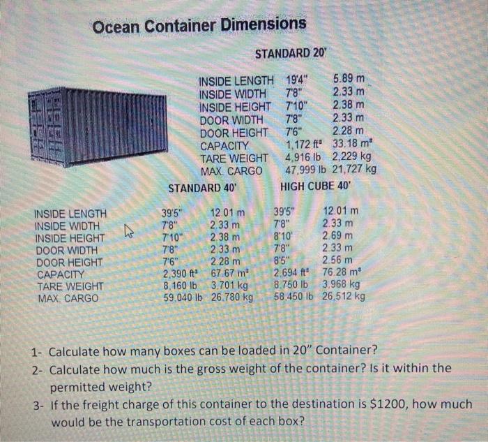 Ocean Container Dimensions STANDARD 20 INSIDE