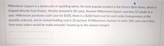 Millennium Liquors is a wholesaler of sparkling