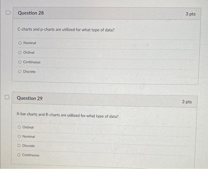 D Question 28 3 pts C-charts and p-charts are