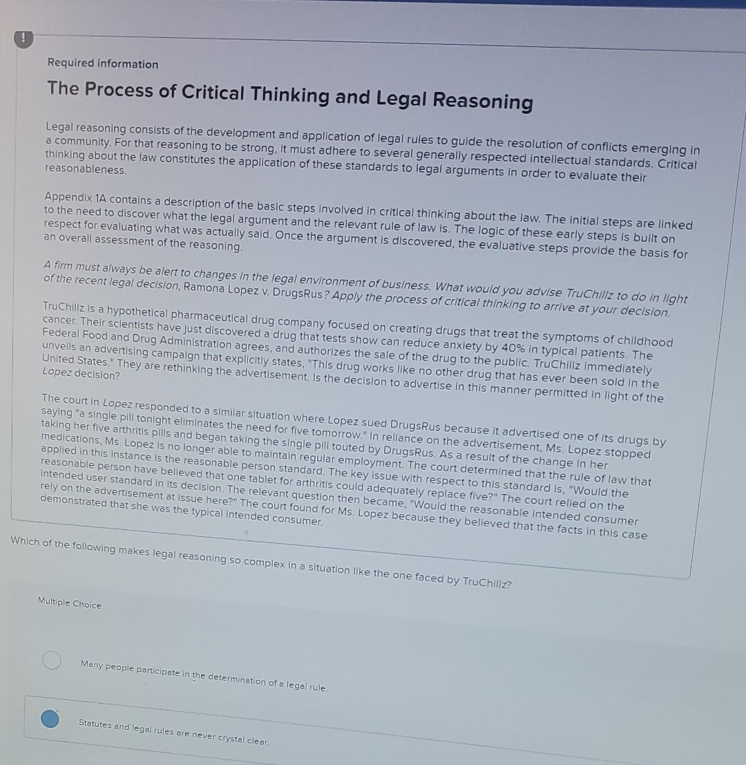 which of the following makes the legal reasoning