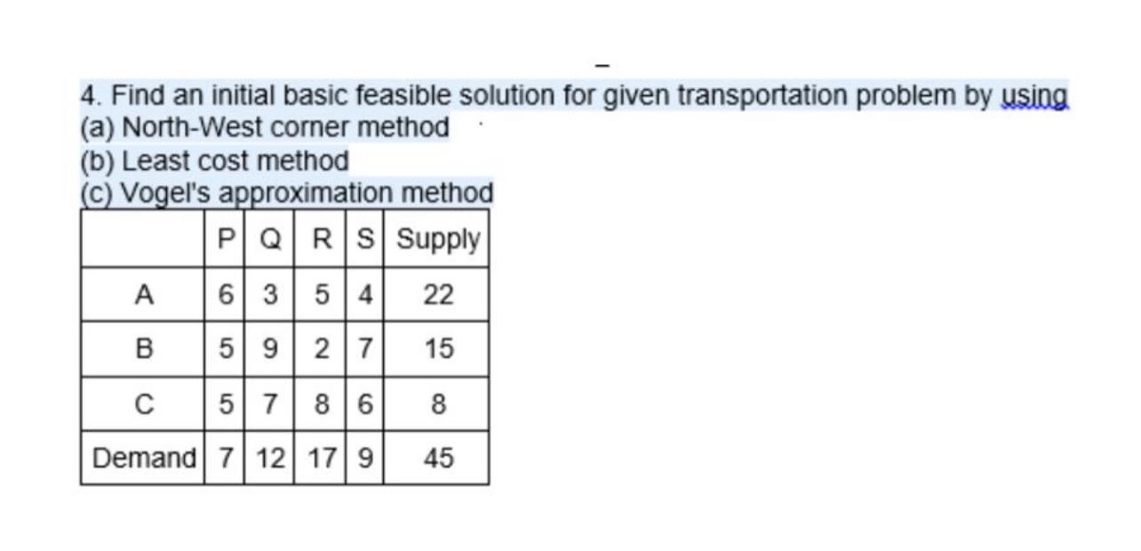 Transportation Management 4. Find an initial