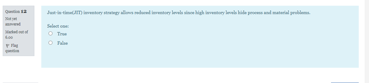 Question 12 Just-in-time(JIT) inventory strategy