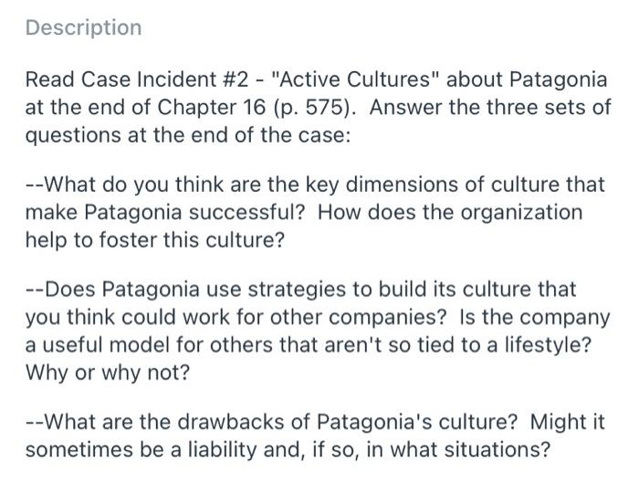 THE CASE IS BELOW Description Read Case Incident