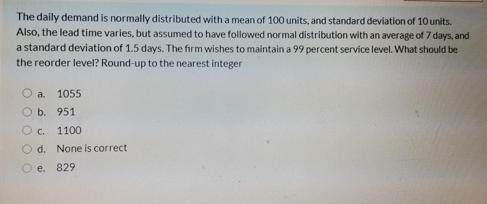 The daily demand is normally distributed with a