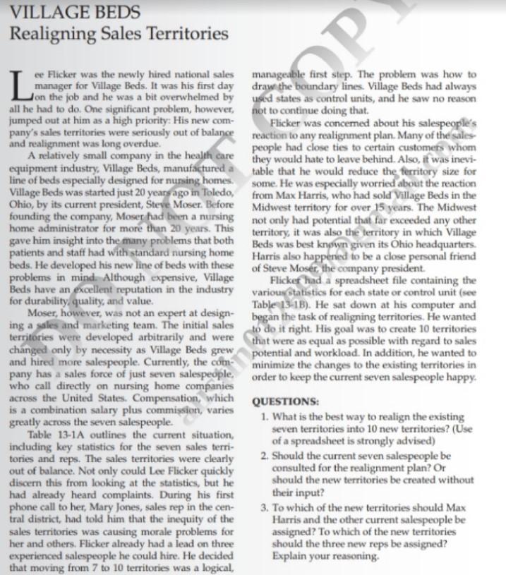 Read case and answer questions VILLAGE BEDS