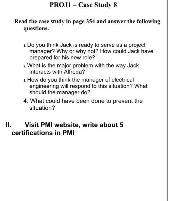 PROJ1 - Case Study 8 1. Read the case study in